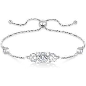 Infinity Celtic Knot Silver Birthstone Bracelet with Cubic Zirconia, 9.84 inch
